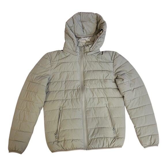 ZARA Light Brown Long Sleeve Full Zip Hooded Puffer Jacket Women's Size Small - Picture 1 of 9